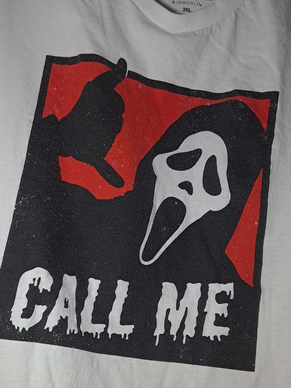 Ghost Face 'Call Me' Graphic Tee - White with Black & Red Print - Picture 2 of 10